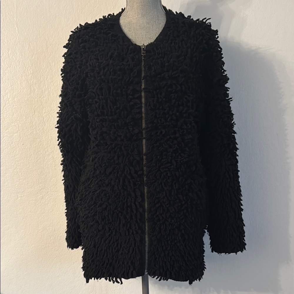 Helmut Lang Women's Black Long Wool Obscure Terry Cardigan with Zip Size S NWT